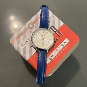 NWT: Fossil - Jacqueline Navy Leather Watch with Box